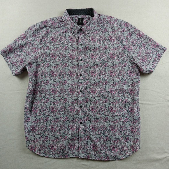 Michael Strahan Mens XXL Slim Fit Paisley Short Sleeve Button Down Shirt - Picture 4 of 13